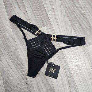 Honey Birdette Linda C Black Thong Strappy Panty Size L